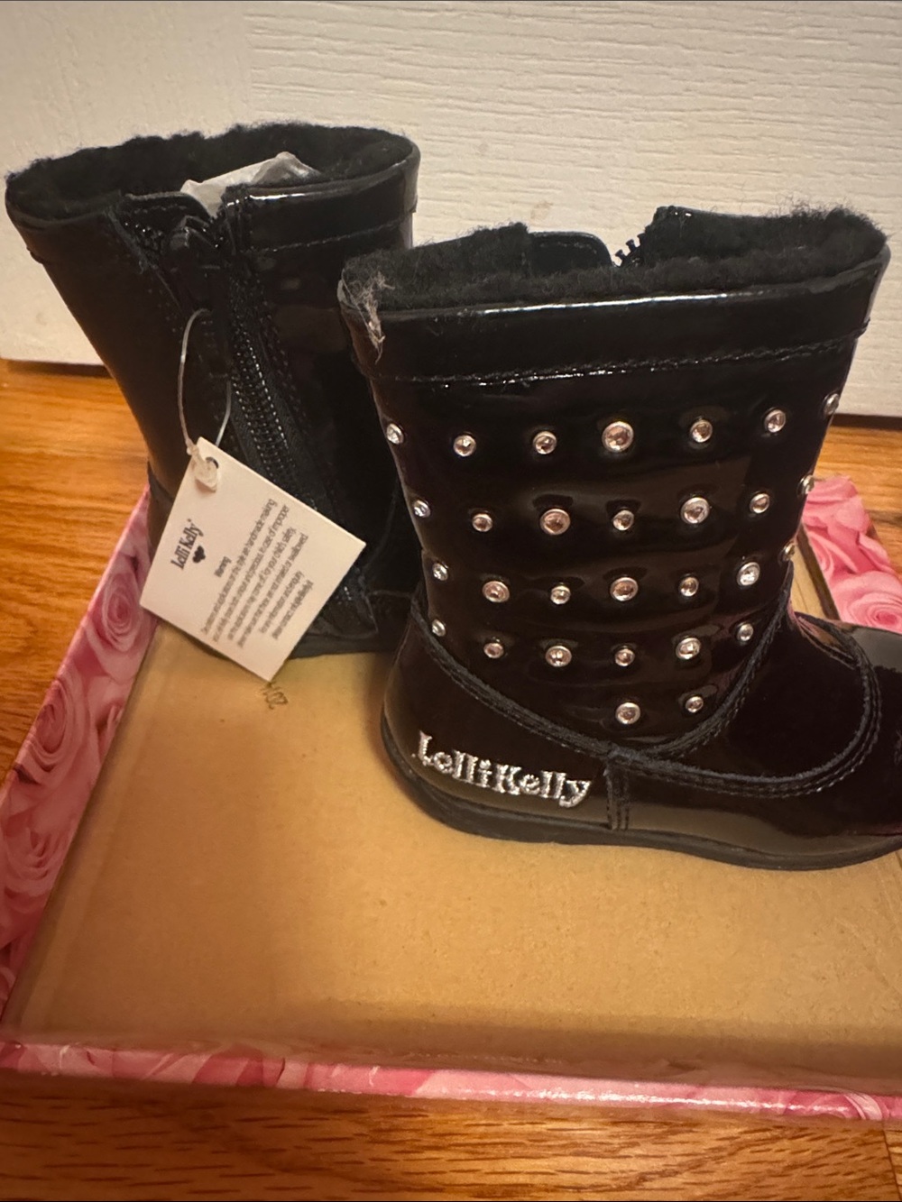 Lelli Kelly Black Studdetail Faux-Fur Kids Boots